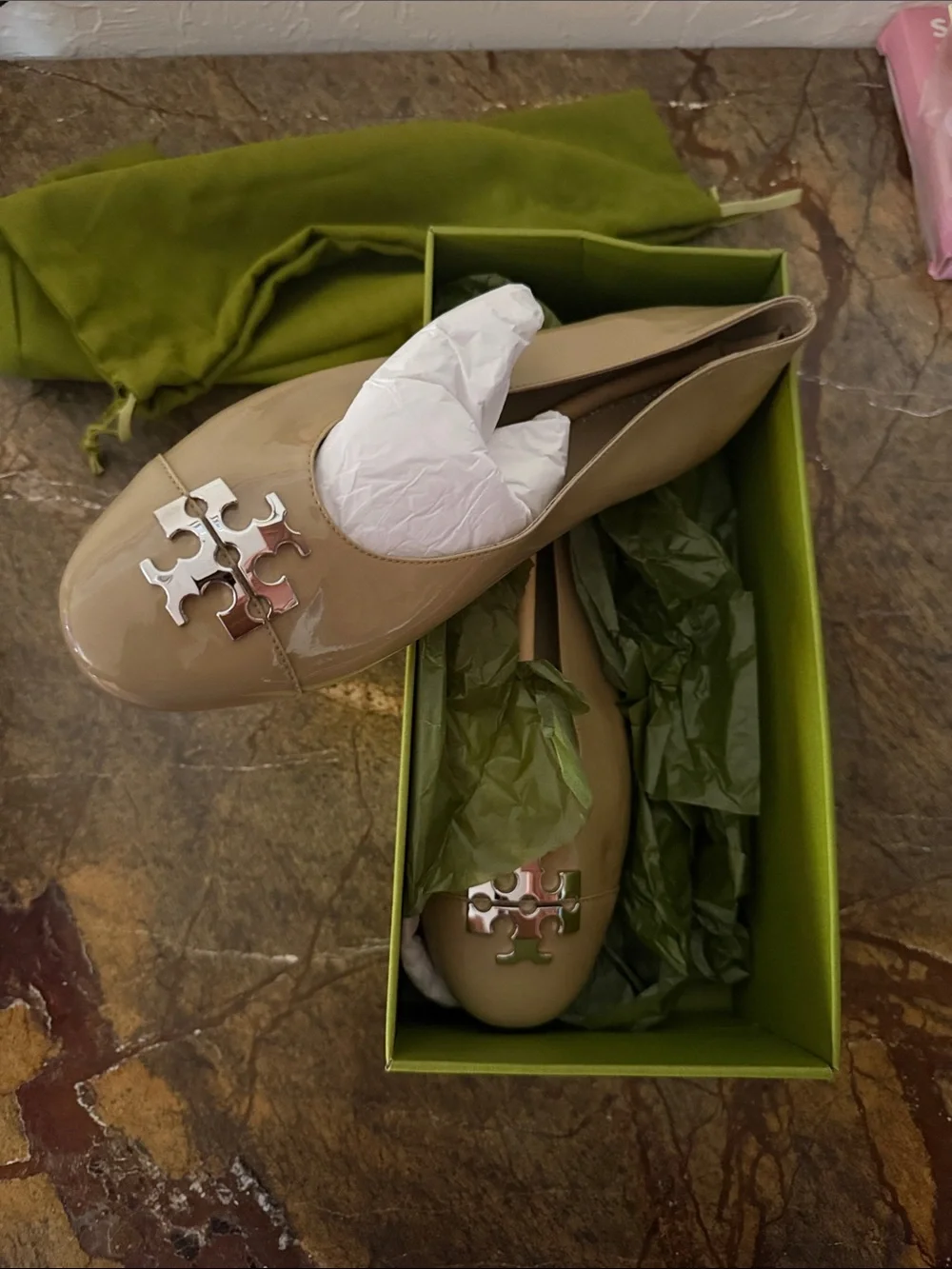 Tory Burch Charlie Ballet Flats in Palo Santo & Silver
